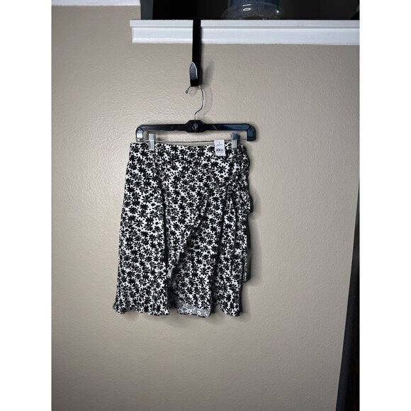NWT-Loft Women's White/Black Skirt Size 0 midi skirt ruffles viscose - Picture 1 of 6